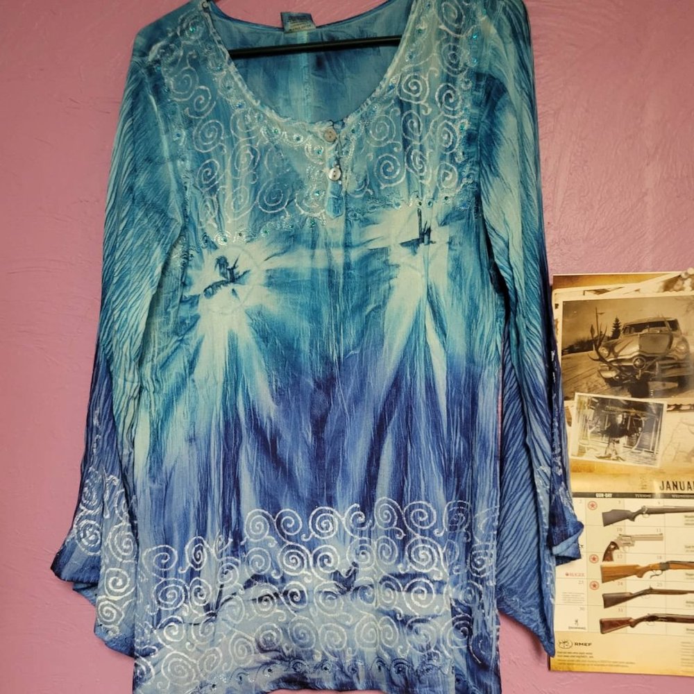 Women's Tie Die Blouse Blue Size Med, Large to XL